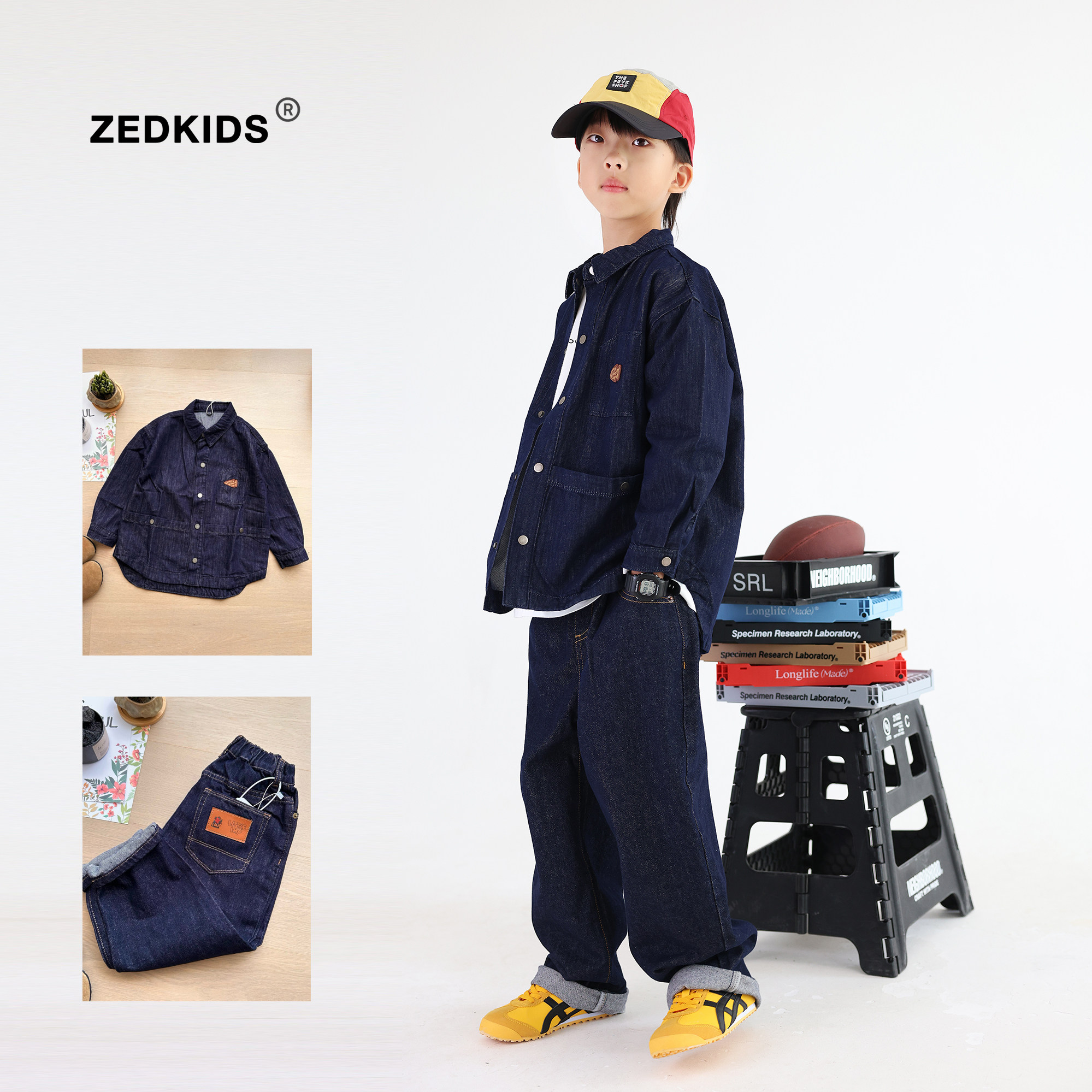 张恩朵童装儿童秋季深蓝色不褪色薄软牛仔衬衫 +锥形直筒牛仔裤,童装/婴儿装/亲子装,衬衫,淘宝优惠券,粉丝福利购,淘宝优惠卷