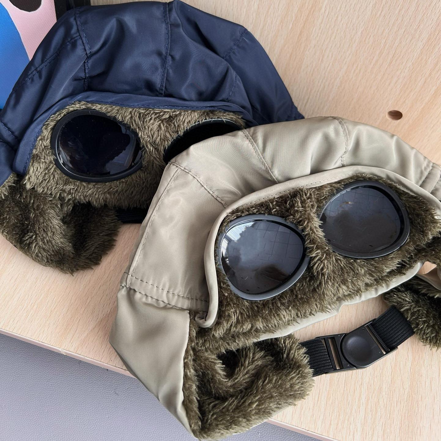 儿童冬季帽子羊羔绒保暖抗寒防冻护耳帽日系男童护目镜飞行帽