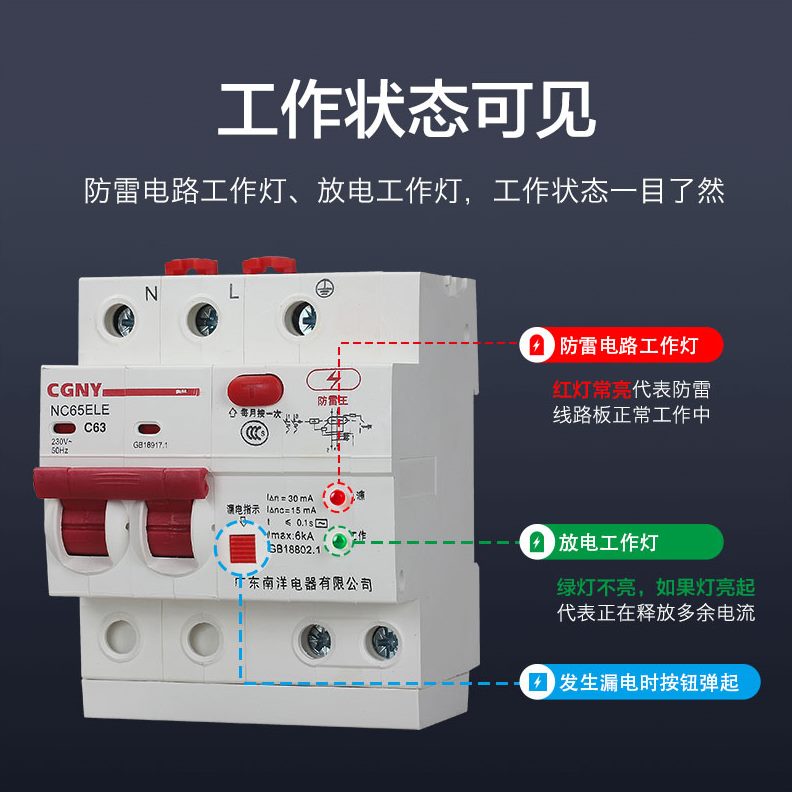 浪涌3广东防雷断路器电热水器家用南洋V6总开关漏电保护器电器220