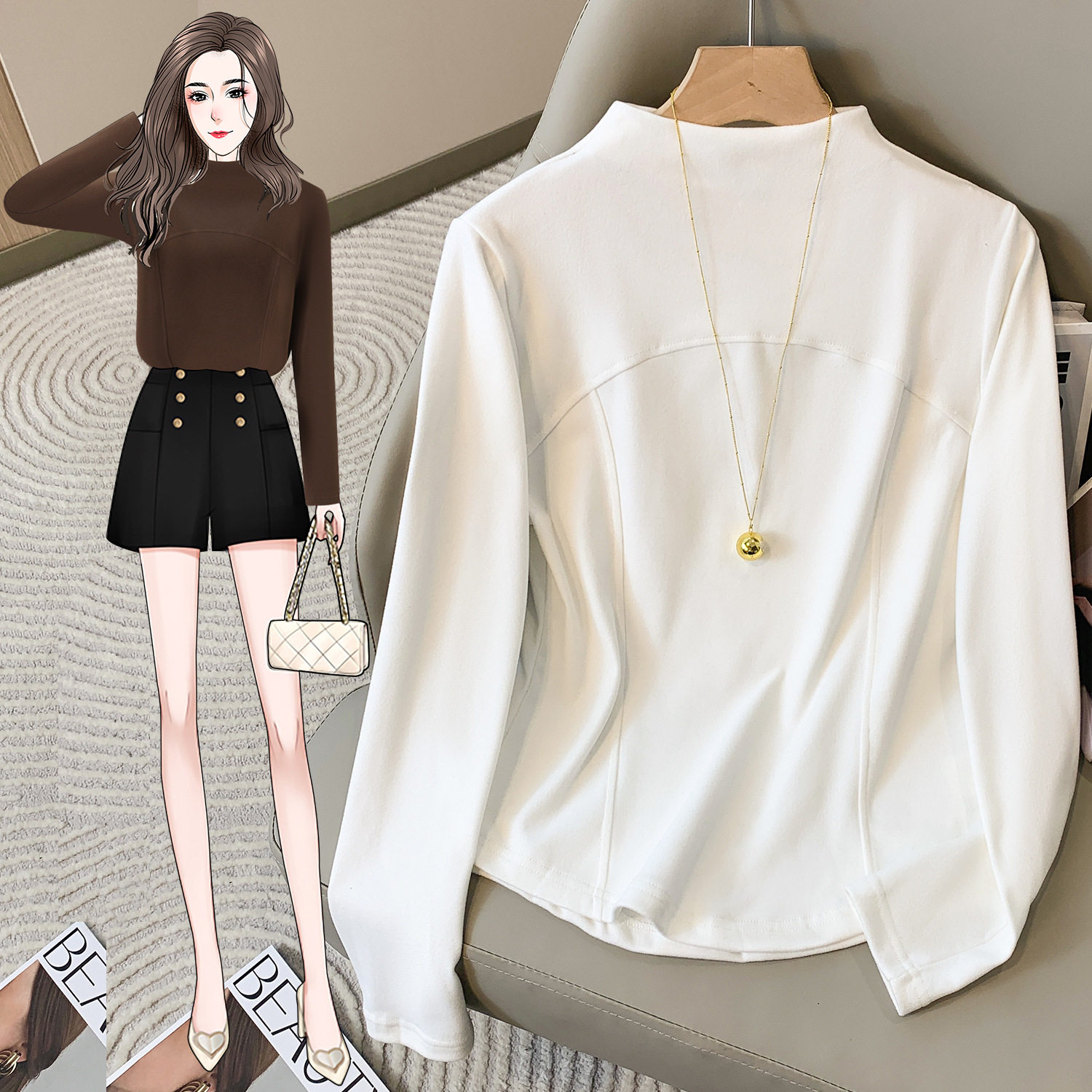 正肩大码女装长袖T恤打底衫女士秋冬季纯色简约百搭微胖显瘦上衣