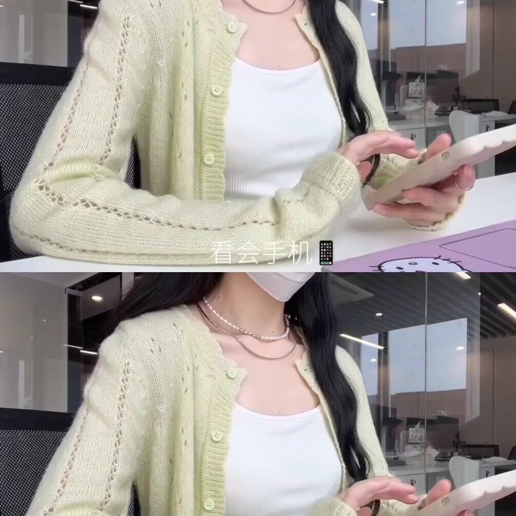 开春设计感绿色镂空短款