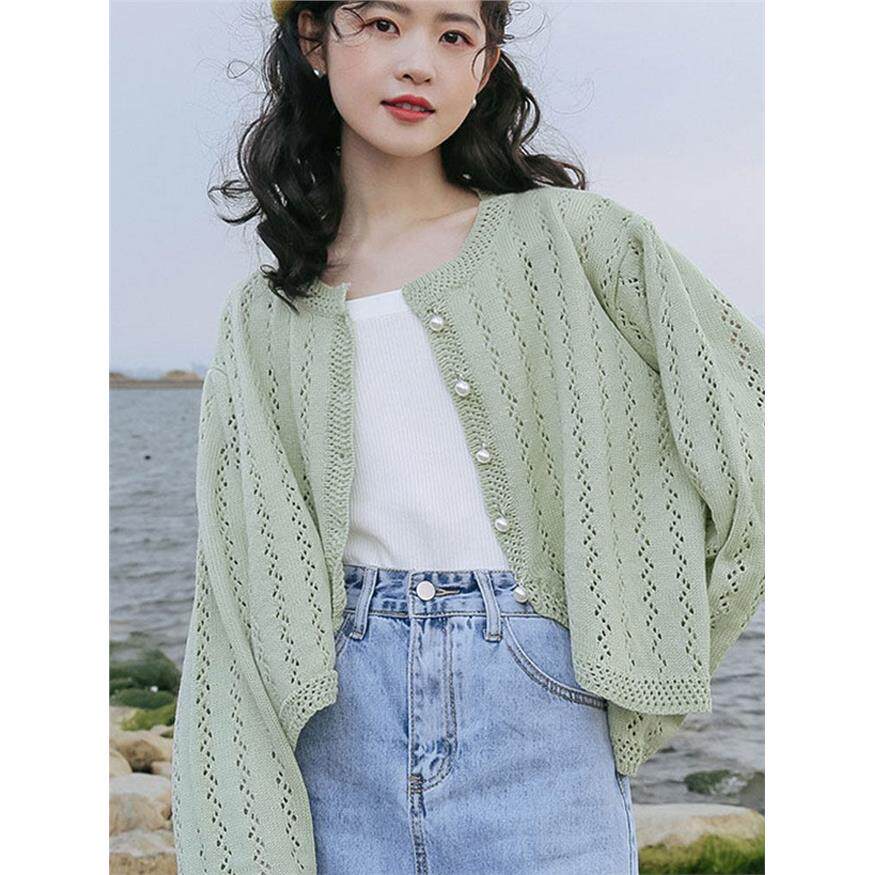 短款针织开衫外套女早春薄款2026新款女士毛衣夏季空调衫镂空上衣