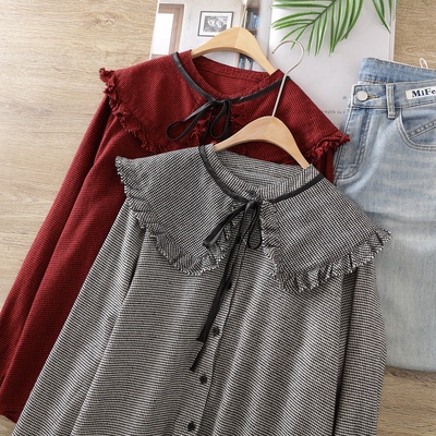 宽松韩版单排扣长袖棉经典千鸟格