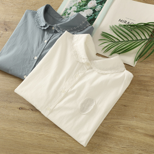 春季新款清新文艺风双层花边娃娃领长袖衬衫女宽松百搭上衣学生装