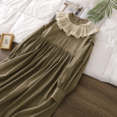 2024甜美荷叶领减龄宽松遮肉连衣裙女装 长裙 长袖 春新款 显瘦灯笼袖