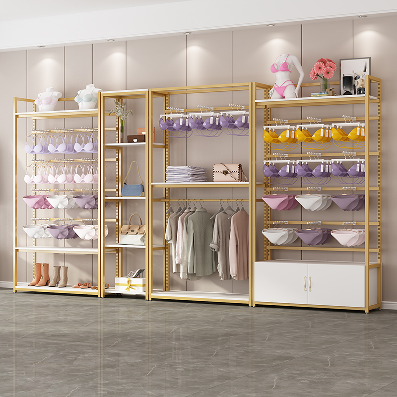 内衣架展示架文胸内裤货架金色服装店挂衣架陈列架落地式展示柜子