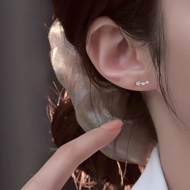 S925纯银微笑睫毛耳钉女 小众闪耀简约小巧迷你个性甜美耳环新潮