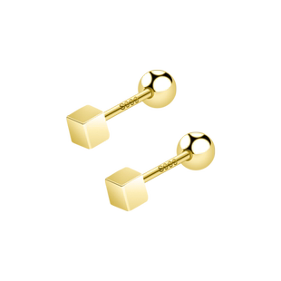 999足银镀K金色耳钉女 小众设计耳蜗耳骨钉洗睡免摘螺丝拧扣耳环