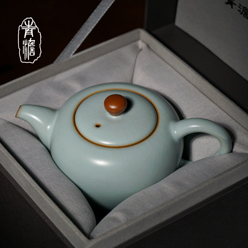 青澹汝窑茶壶景德镇手工陶瓷