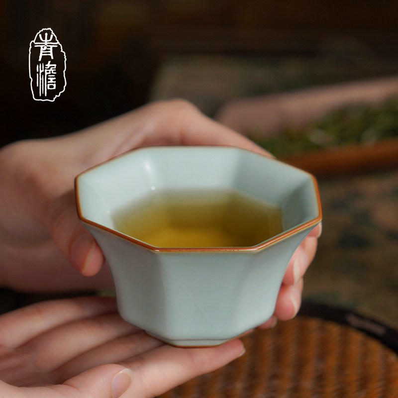 汝窑八方杯景德镇手工瓷器复古图片