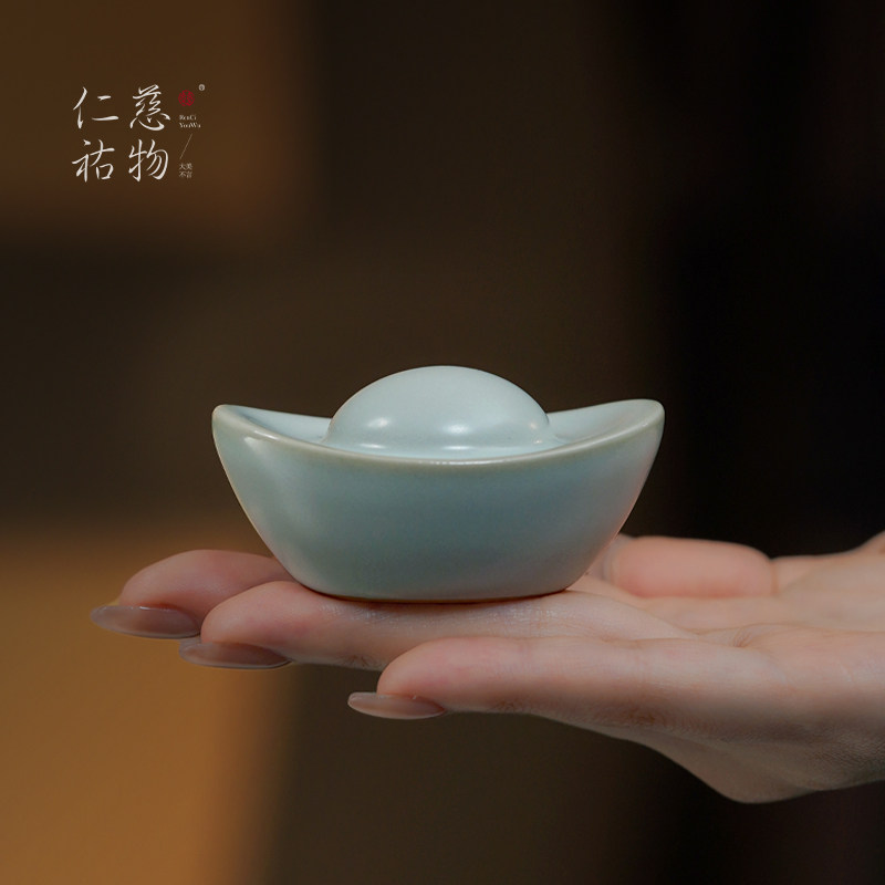 汝窑小元宝茶宠摆件陶瓷覆古茶玩茶道茶室茶桌桌面装饰送长辈礼物,餐饮具,茶宠摆件,淘宝优惠券,粉丝福利购,淘宝优惠卷