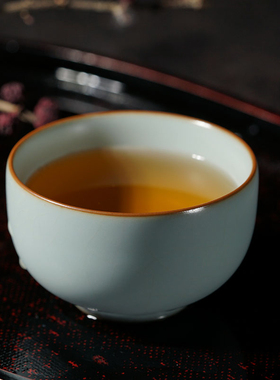 汝窑功夫茶杯主人杯陶瓷景德镇青瓷品茗杯开片冰裂釉汝瓷官窑茶具