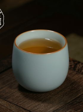 青澹汝窑青川杯陶瓷主人杯复古景德镇瓷器手工汝瓷功夫茶杯天青色