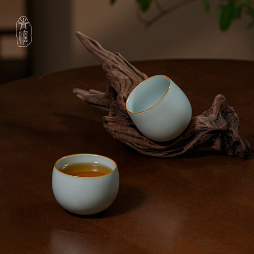 青澹汝窑对杯景德镇陶瓷