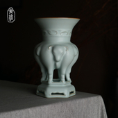 汝窑三牺尊摆件景德镇陶瓷仿古瓷器家居客厅装 饰中式 手工青瓷礼品