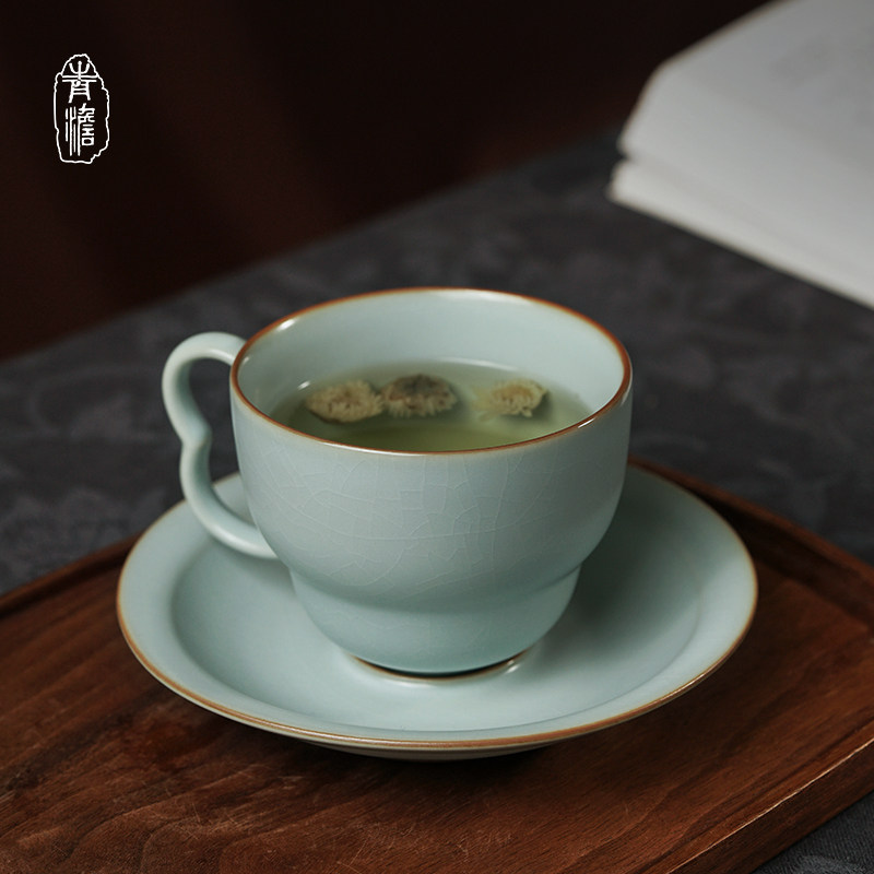 汝窑主人杯碟套装景德镇品茗杯复古汝瓷开片可养青瓷盏杯陶瓷礼品,餐饮具,茶杯,淘宝优惠券,粉丝福利购,淘宝优惠卷