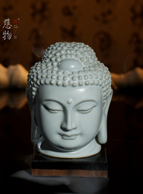 汝窑慧静佛首玄关摆件复古