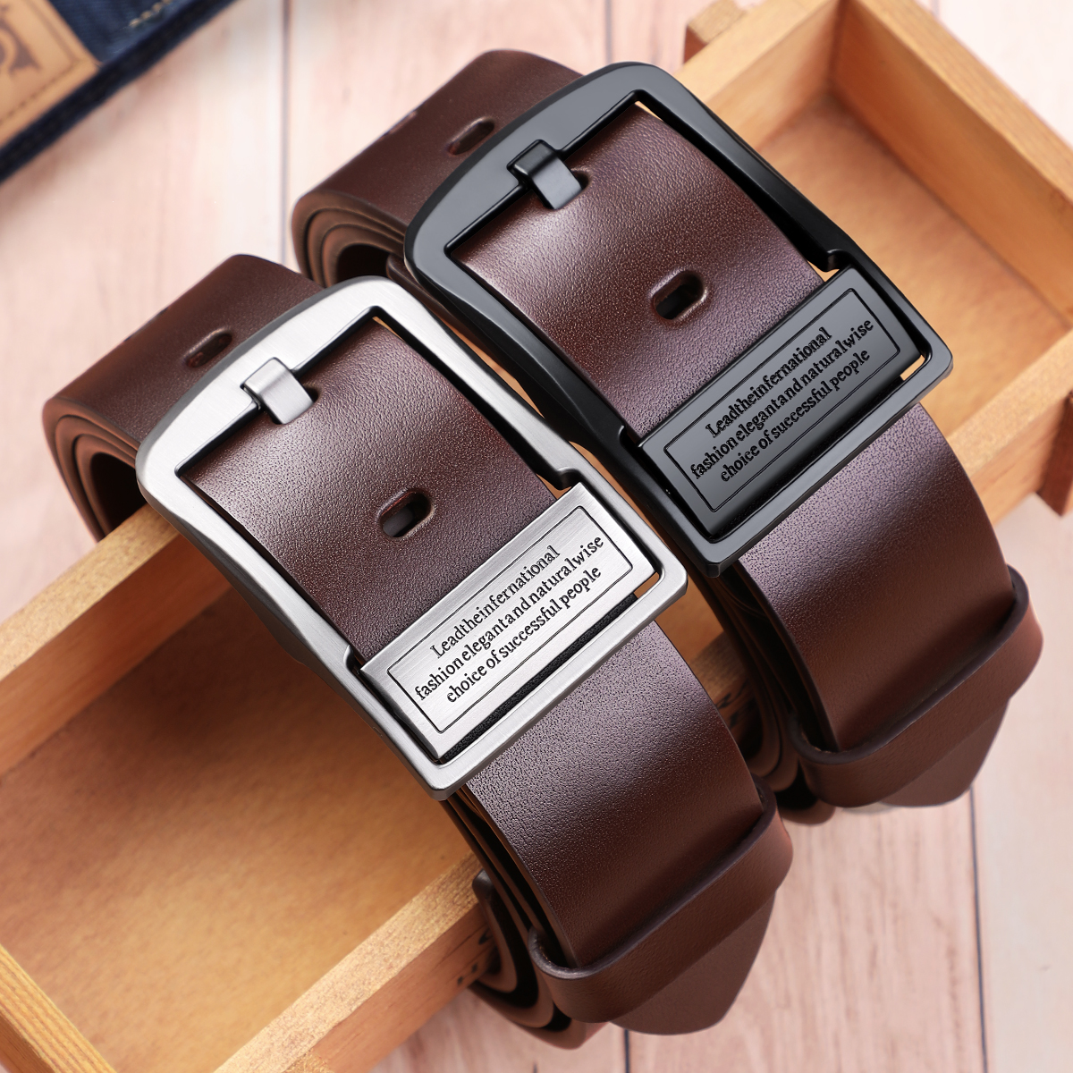 男士双面扣头牛皮腰带