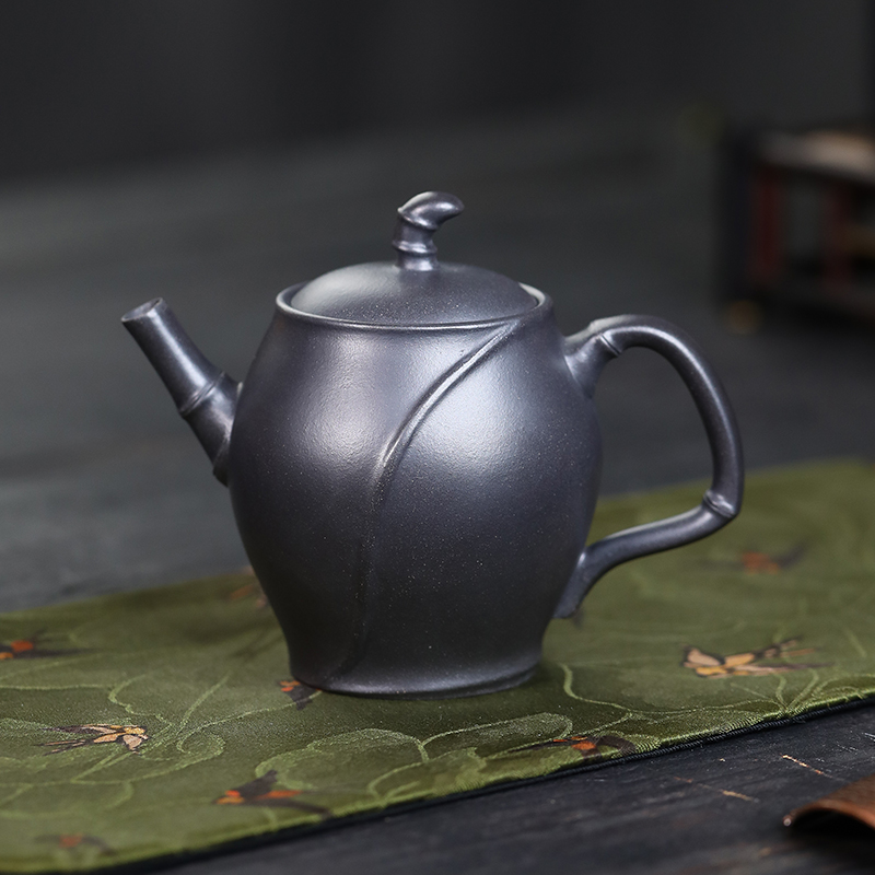 宜兴紫砂壶原矿手工高竹壶黑泥功夫茶具家用单壶小泡茶壶茶具套装