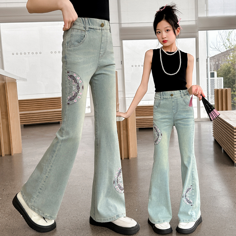 女童夏季牛仔天丝喇叭裤薄款洋气