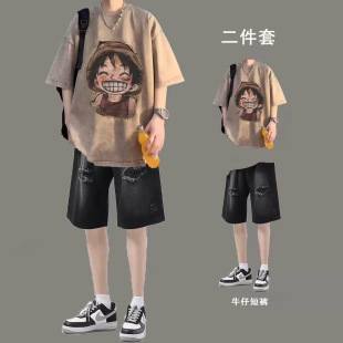夏季短袖短裤一套搭配男生套装韩版潮流炸街运动休闲痞帅风两件套