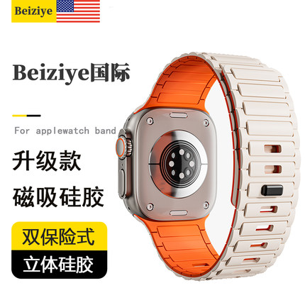 适用苹果手表applewatch9硅胶磁吸表带iwatchultra2运动新款透气腕带s8高级潮s7/6/5/4se创意双色男女41/45mm