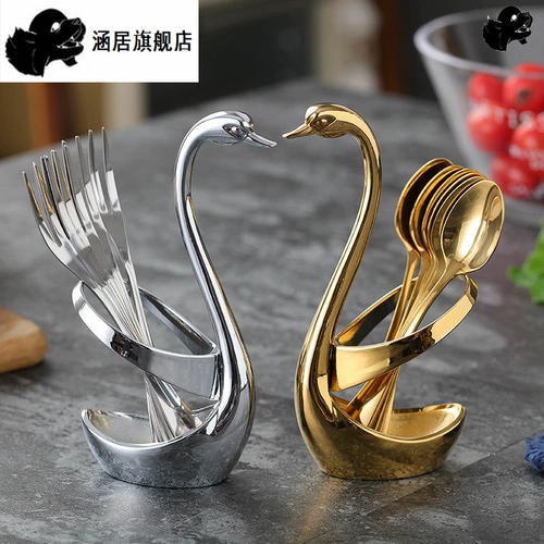 Лебедь, вилка для фруктов из нержавеющей стали, комплект, кофейная посуда, ложка