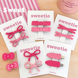 心玫粉色镂空长条滴点蝴蝶结鸭嘴夹ins可爱百搭刘海侧边发卡