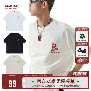 夏季 胶带BJHG不计后果 男款 重磅纯棉短袖 潮圆领情侣T恤上衣女 美式