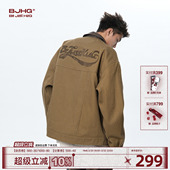 工装 BJHG不计后果美式 PU皮拼接潮牌休闲美式 冬季 外套 复古夹克男款