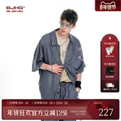 男夏季 新款 薄款 BJHG不计后果复古牛仔衬衫 短袖 水洗衬衣印花外套女