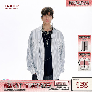新款 外套男春季 休闲上衣百搭叠穿衬衣女 衬衫 BJHG不计后果条纹长袖