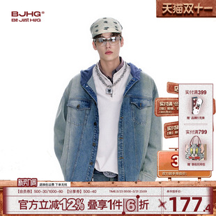 休闲夹克 水洗做旧连帽衬衫 BJHG不计后果牛仔外套男款 秋冬2025新款