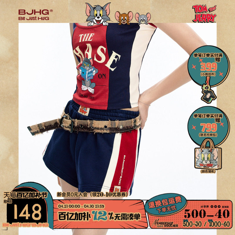 BJHG不计后果猫和老鼠联名短裤男女同款夏季黑色外穿休闲运动裤子