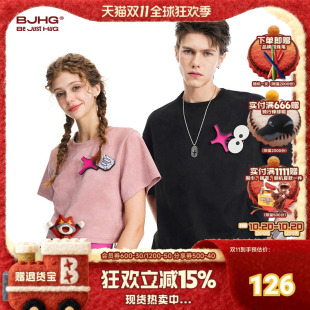 短袖 BJHG不计后果 潮牌凉感麂皮绒情侣装 2025新款 女 贴贴T恤男夏季