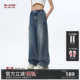 潮牌复古宽松休闲阔腿裤 女冬季 直筒牛仔裤 BJHG不计后果四芒星美式