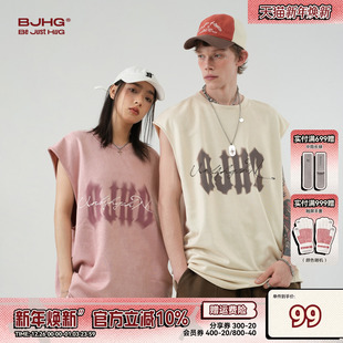 街头砍袖 BJHG不计后果环保麂皮绒情侣背心男款 T恤潮美式 无袖 女 夏