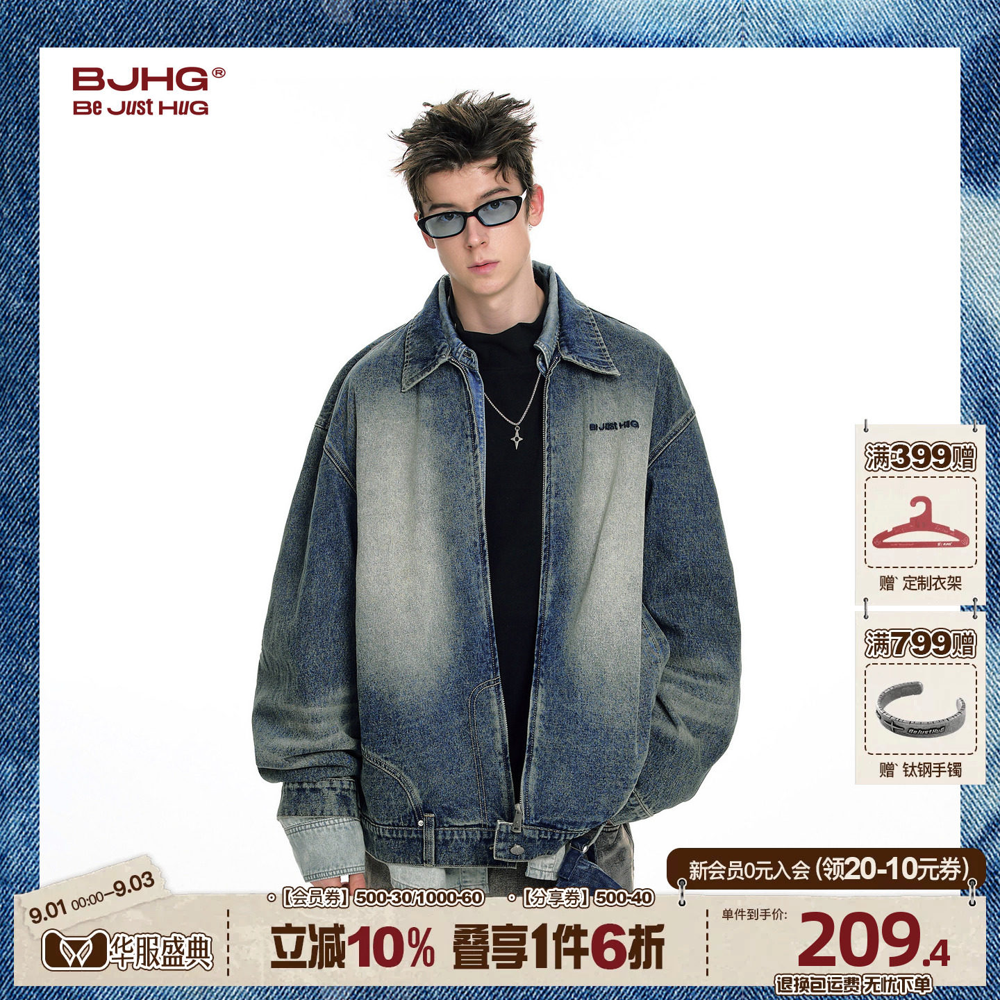 BJHG牛仔外套男春季美式复古夹克图片
