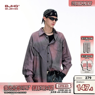 水洗做旧休闲宽松长袖 BJHG不计后果复古衬衫 潮牌美式 冬季 外套 男款