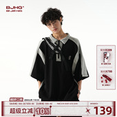 重磅宽松半袖 BJHG不计后果半拉链休闲POLO衫 美式 T恤男夏 上衣 短袖