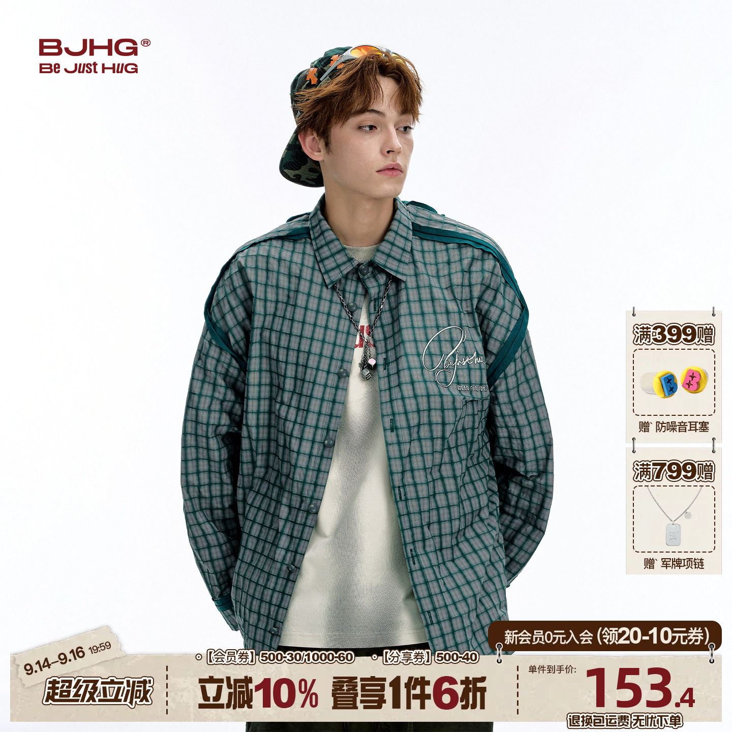 BJHG美式格子衬衫外套男秋季新款图片