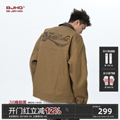 工装 BJHG不计后果美式 PU皮拼接潮牌休闲美式 冬季 外套 复古夹克男款