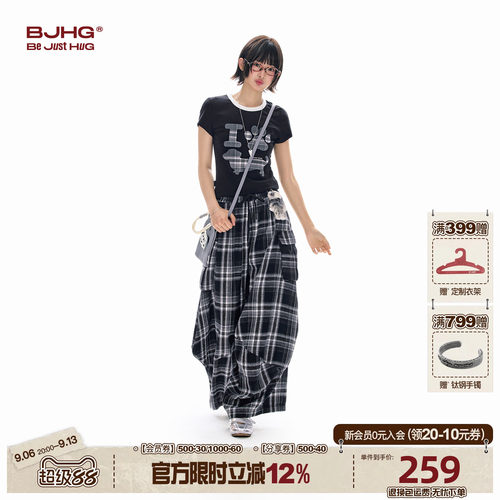 BJHG格纹时尚套装女夏季短袖裤子