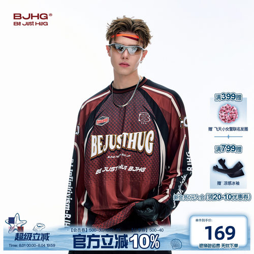 BJHG赛车风长袖男t恤圆领潮