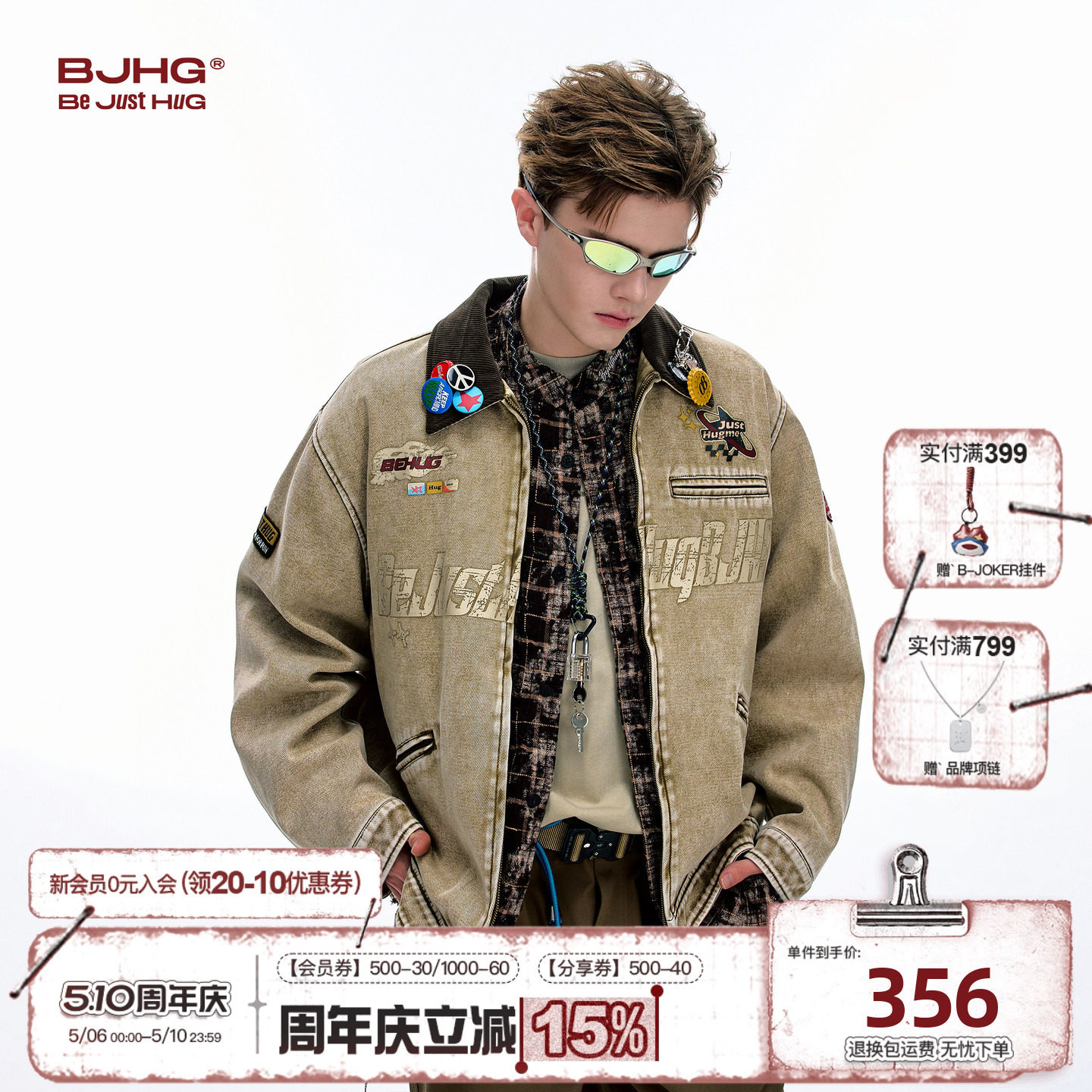 BJHG不计后果美式巴恩风夹克外套男士生款秋冬卡其色工装棒球服女
