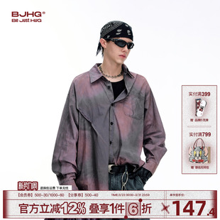 水洗做旧休闲宽松长袖 BJHG不计后果复古衬衫 潮牌美式 冬季 外套 男款