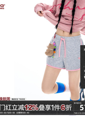 BJHG不计后果防走光短裤女新款夏季潮牌美式休闲刺绣撞色运动裤子