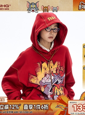 猫和老鼠联名BJHG不计后果红色卫衣男款2025新款秋冬连帽潮外套女