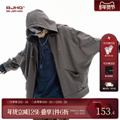 卫衣男冬季 2025新款 蝙蝠袖 BJHG不计后果美式 潮拉链开衫 连帽外套女