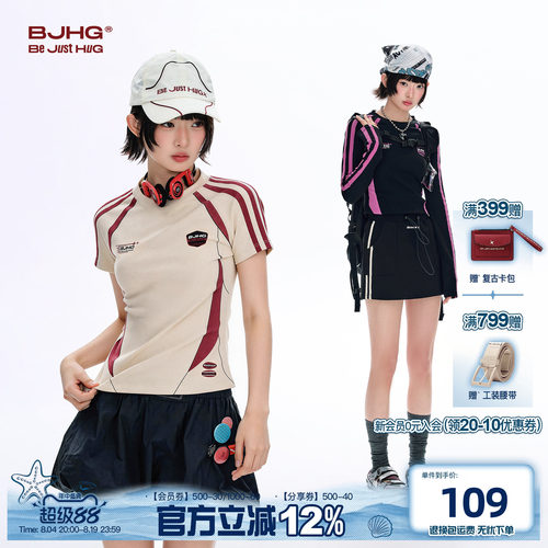 BJHG赛车风短袖T恤夏季女款运动